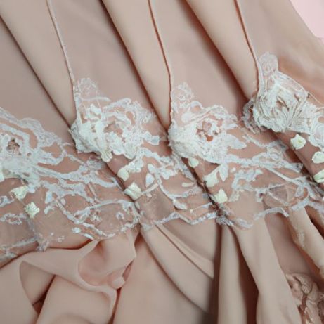 Tissu brodé en coton et polyester pour robe de mariage, vêtements multicolores, Beige et blanc, tissu brodé pour chemisiers et jupes, vente en gros, 130cm 135cm