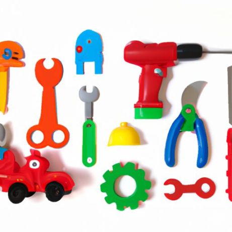 Jouer à un ensemble de jouets préscolaires, à un ensemble de jeux d'outils, à un ensemble d'outils de jouets, à une boîte à outils d'ingénierie de jouets, à un rôle d'enfant, à habiller d'autres semblants
