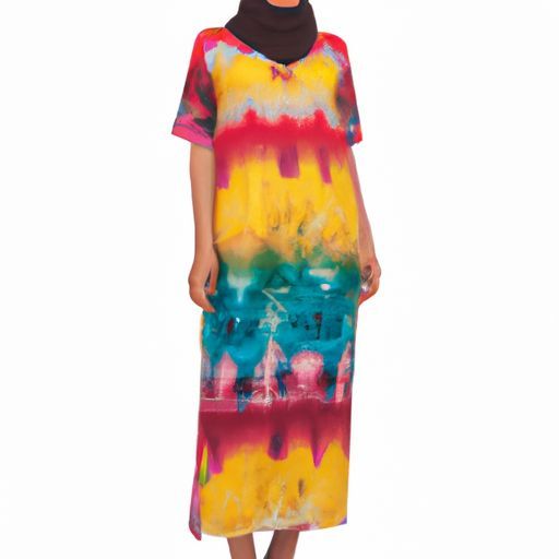 Frauen Multi Color Tie Dye ethnische Kleidung afrikanisches Maxikleid Muslim Eid Ramadan Abaya Robe Sun Casual Strandkleid Plus Size Dashiki afrikanische Kleidung für