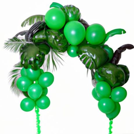 Arco de decoración de globos verdes con hojas artificiales de palmeras tropicales felices de 16 pulgadas para fiesta temática de animales, 140 unidades de globos de fiesta en la jungla